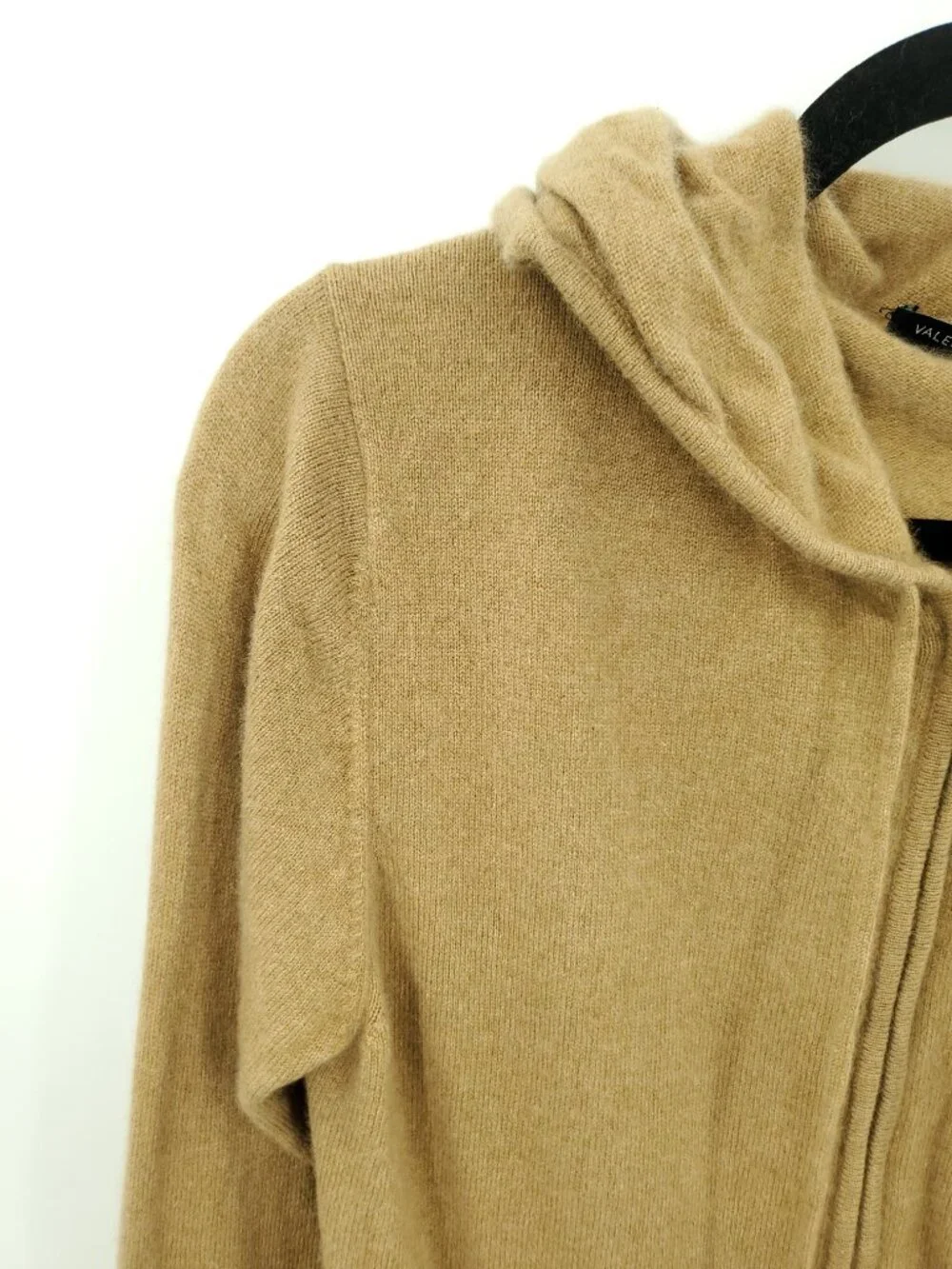 VTG Valerie Stevens Camel Brown 100% Cashmere Zip Hoodie Sweater Size L